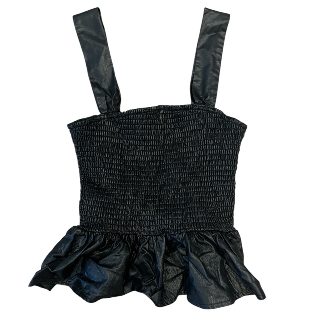 TCEC Black Faux Leather Peplum Medium Top